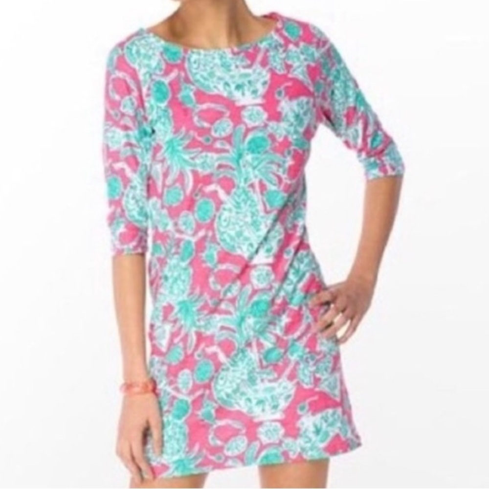 Lilly Pulitzer Cassie dress in the "Hotty Pink Scorpion Bowl" print.